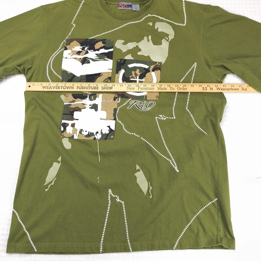 Rio Sportswear Mens XXXL T-Shirt Olive Green Camo Military Helicopter Tank Y2K - Picture 5 of 8